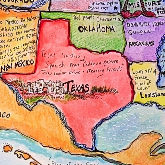 USA Handmade Map cartography painting watercolor pen & ink Earth Day - Picture 4 of 16